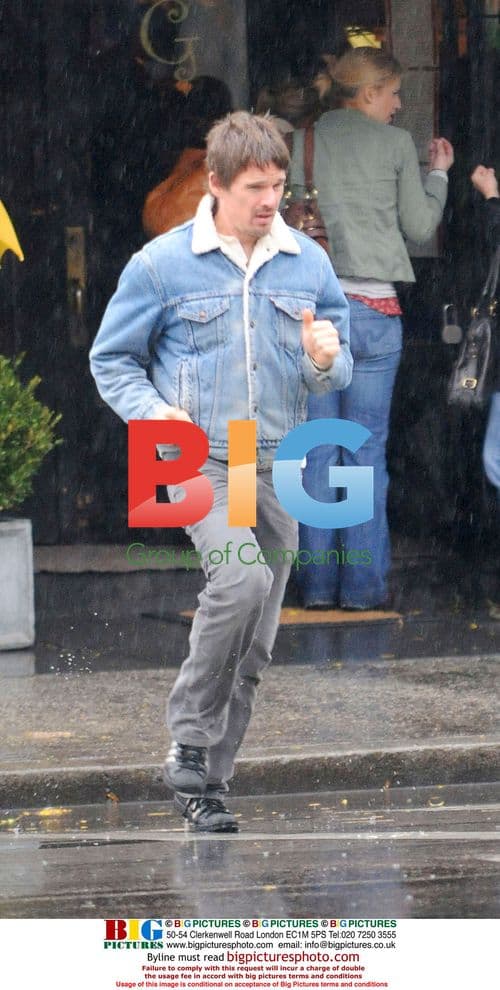 Ethan Hawk caught in rain storm