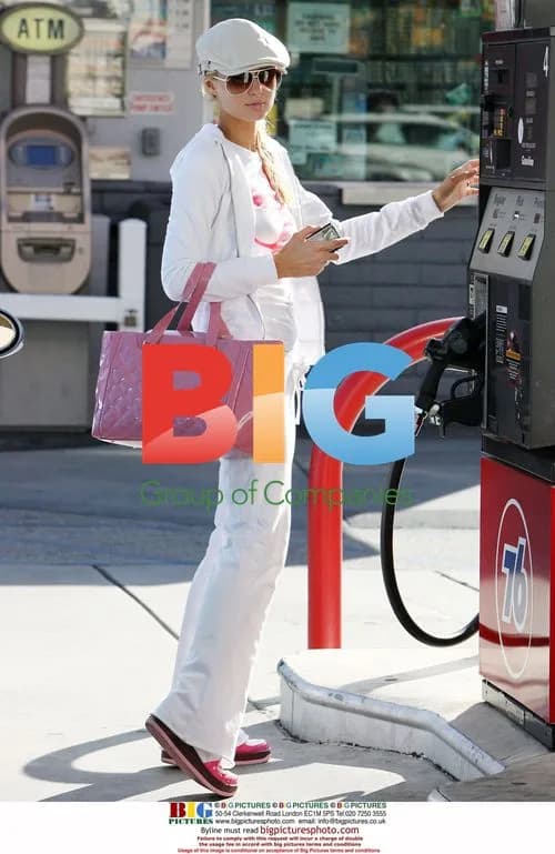 Paris Hilton Leaving Salon, Fueling Bentley