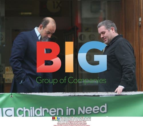 DJ Chris Moyles and Phil Spencer smoking outside Radio 1