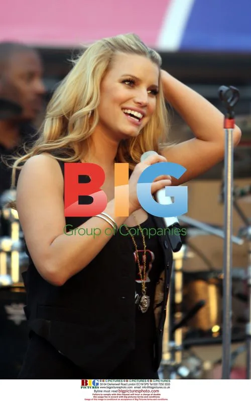 Jessica Simpson singing at NASCAR race