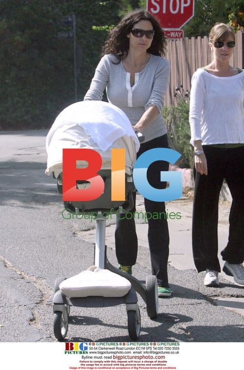 Minnie Driver with newborn in Hollywood