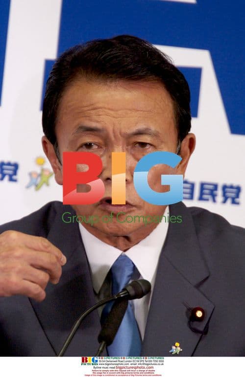 Taro Aso speaks at press conference in Tokyo