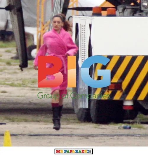 Kelly Brook on Film Set in Dressing Gown