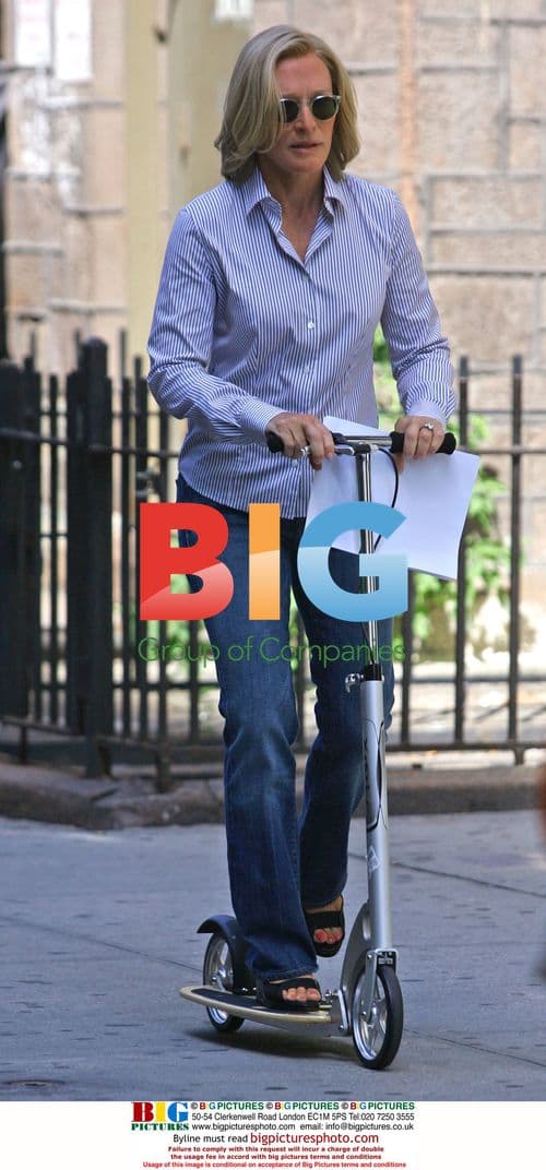 Glenn Close rides scooter, walks dog on 'Damages' set