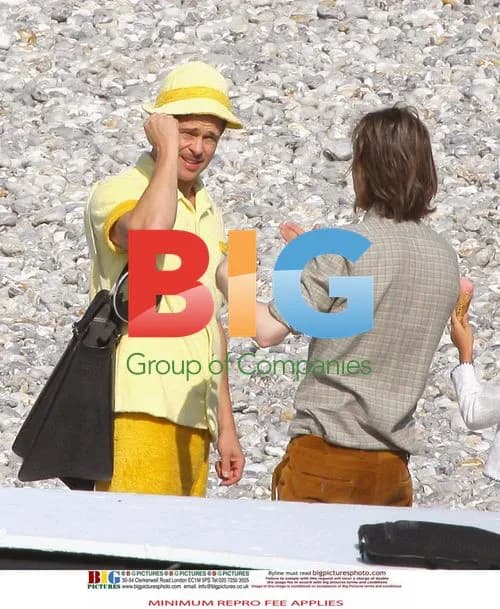 Brad Pitt on set for mobile phone ad in Normandy