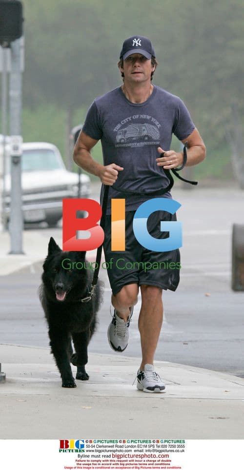 Jerry O'Connell jogs with his dog in Calabasas