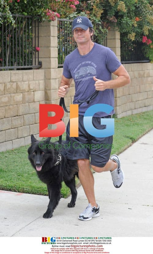 Jerry O'Connell jogs with dog in Calabasas