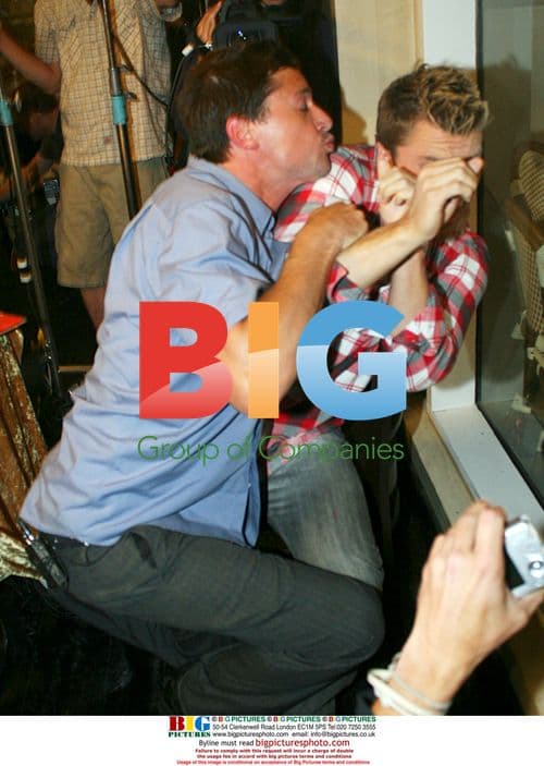 Former N-Sync singer Lance Bass and Simon Rex filming TV pilot