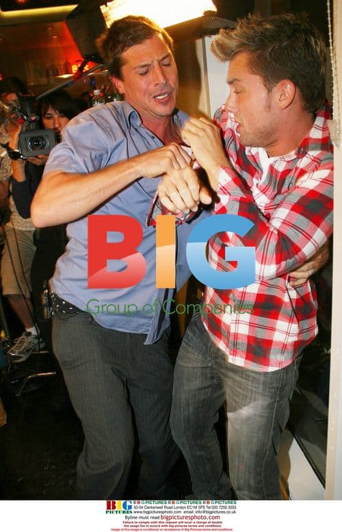 Lance Bass and Simon Rex filming TV pilot