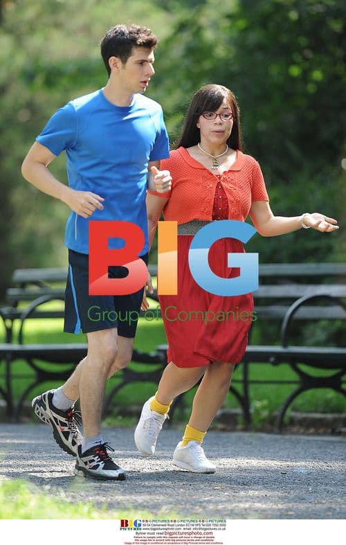 Daniel Eric Gold and America Ferrera on Ugly Betty set