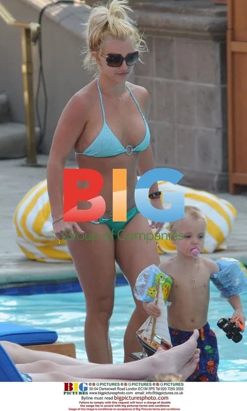 Britney Spears with Sons by Pool
