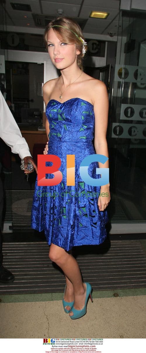 Taylor Swift Leaving Radio 1 in Blue Dress