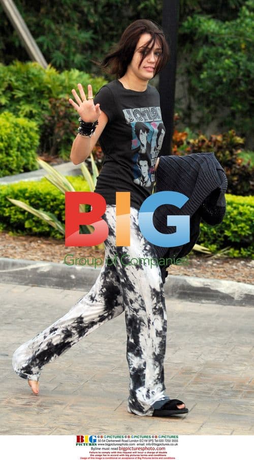 Miley Cyrus Spotted Leaving Hotel in Jonas Bros Tee