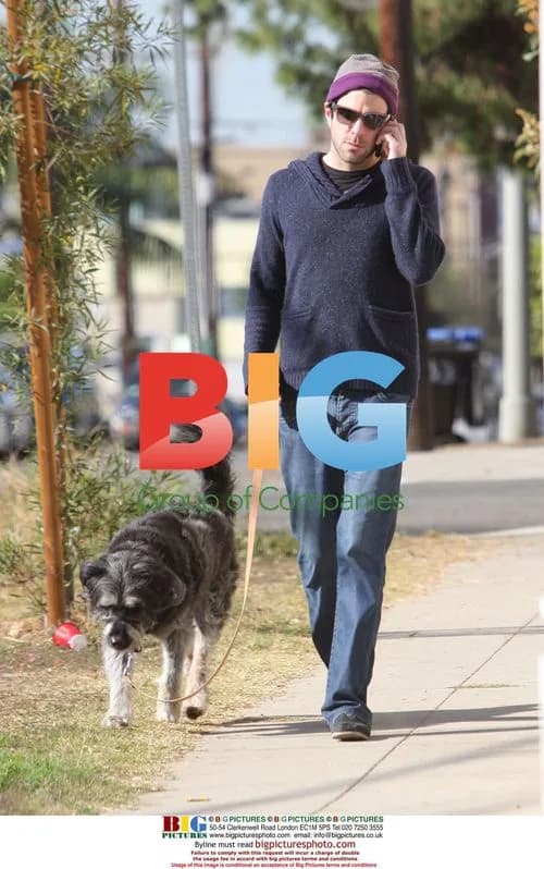 Zachary Quinto and dog shopping for rug