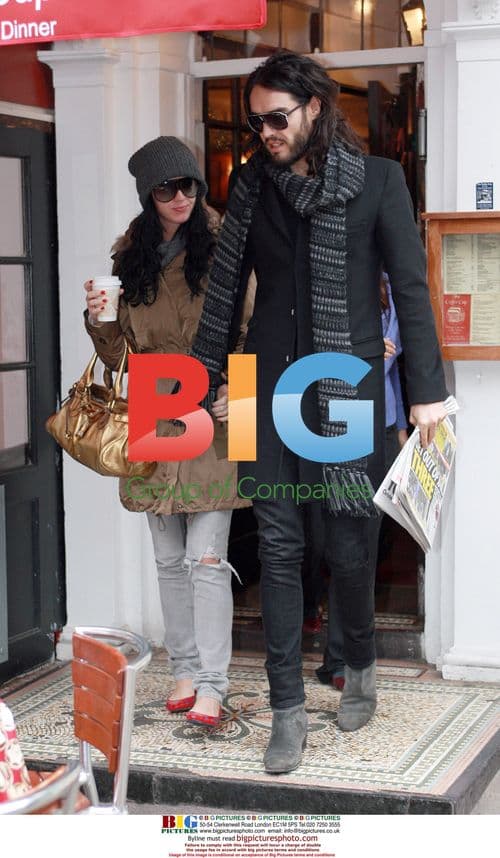 Russell Brand and Katy Perry leave home to eat in London