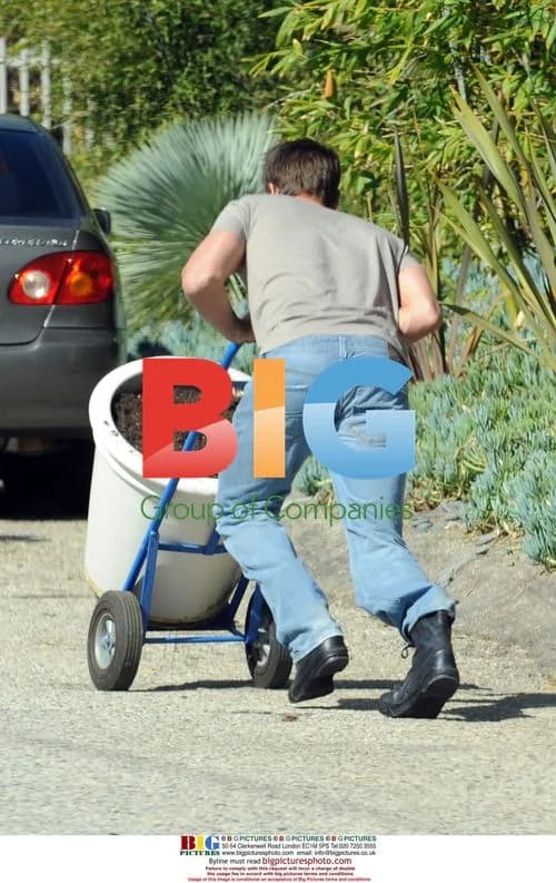 Josh Duhamel moves planter at home