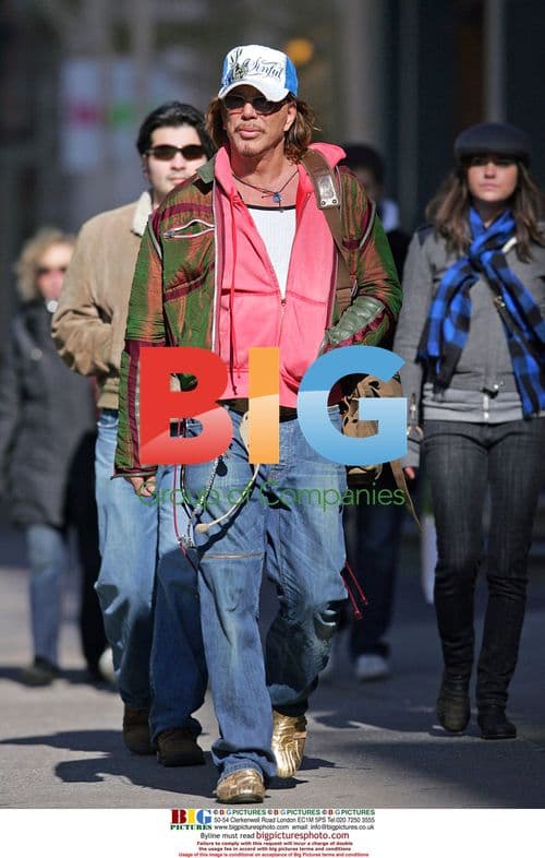 Mickey Rourke Strolls SoHo in Cap and Gold Shoes