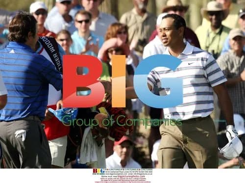 Tiger Woods congratulates Tim Clark