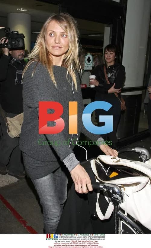 Cameron Diaz carrying luggage at LAX