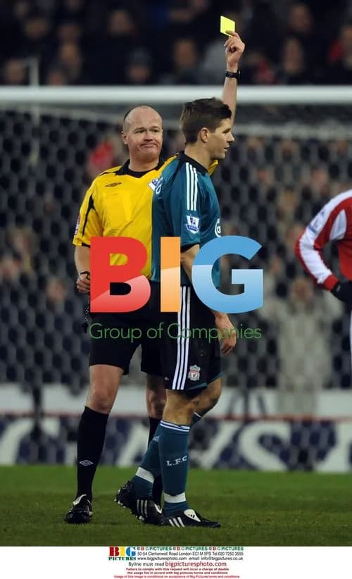 Gerrard Receives Yellow Card in Stoke vs Liverpool Match