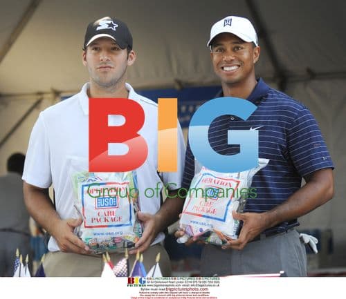 Tiger Woods and Tony Romo Pack USO Care Package