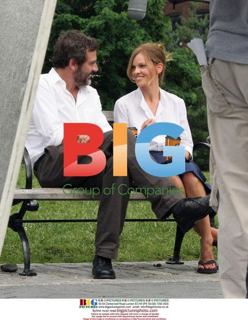 Hilary Swank and Jeffrey Dean Morgan on film set