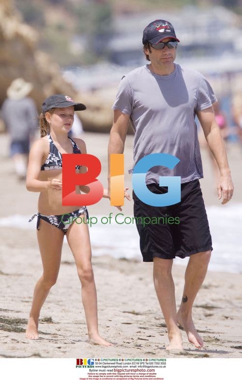 David Duchovny on beach with family