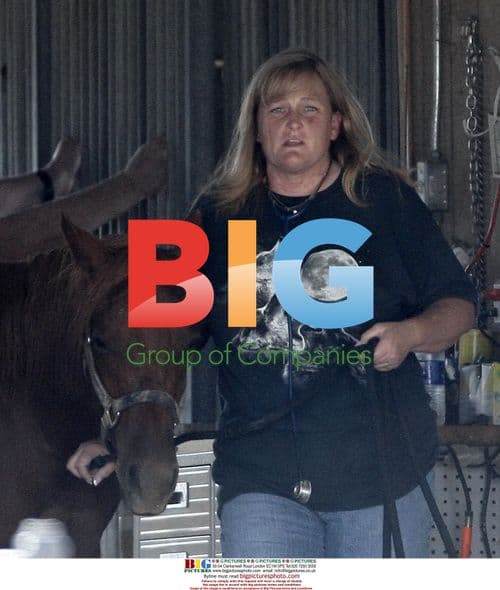 Debbie Rowe takes horse stool sample in Palmdale