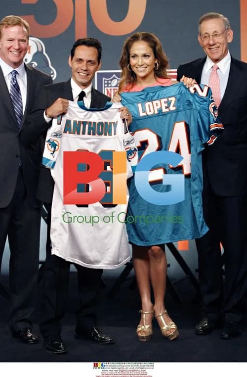 Roger Goodell, Marc Anthony, Jennifer Lopez at Miami Dolphins Press Conf