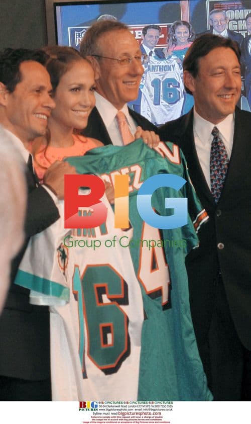 Marc Anthony and Jennifer Lopez at NFL Press Conference