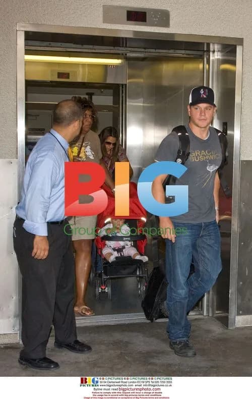 Matt Damon arrives at LAX with family