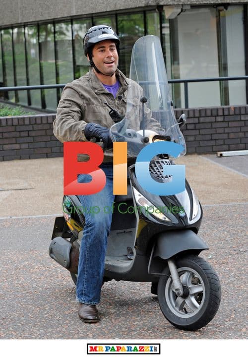 TV Host Giles Vickers Jones on Motorcycle