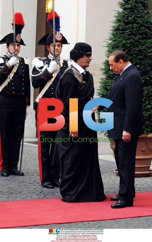 Gaddafi Meets Berlusconi in Rome, Italy