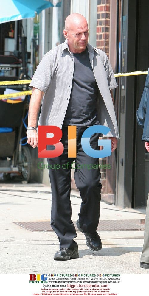 Bruce Willis on film set in Brooklyn