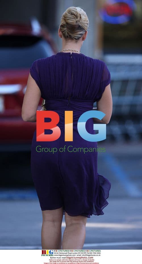 Natasha Henstridge Grocery Shopping in Purple Dress