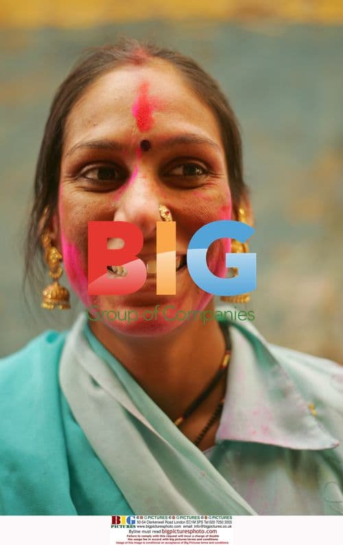 Woman Celebrates Holi Festival in India