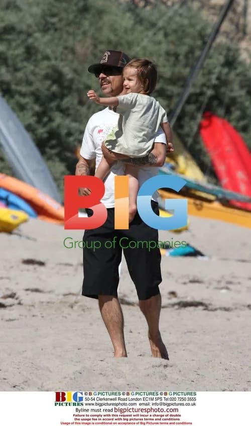 Anthony Kiedis with family on Malibu beach