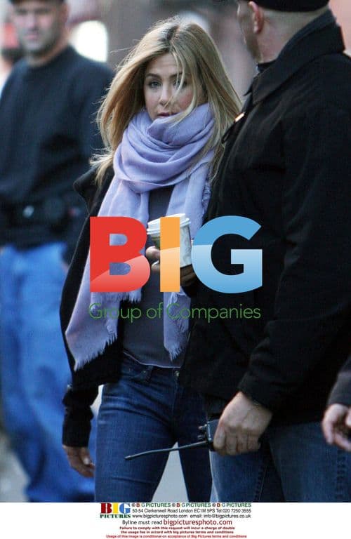 Jennifer Aniston arrives on "The Baster" set