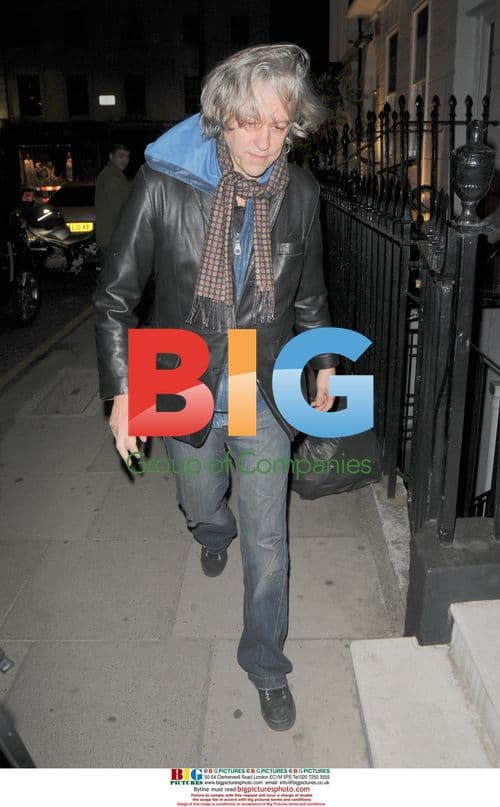 Bob Geldof Trips on Bin Bag Leaving London Restaurant