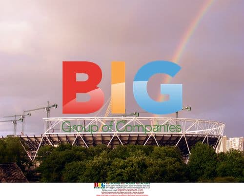 Olympic stadium construction with rainbow