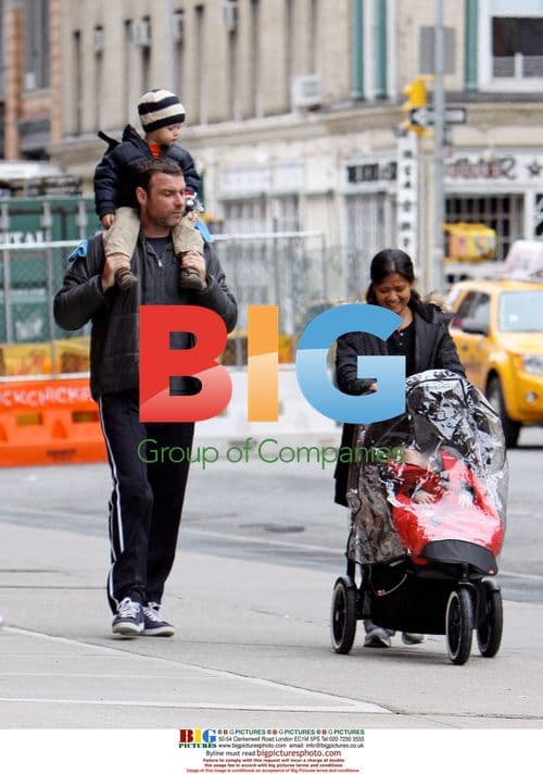 Liev Schreiber with sons and nanny