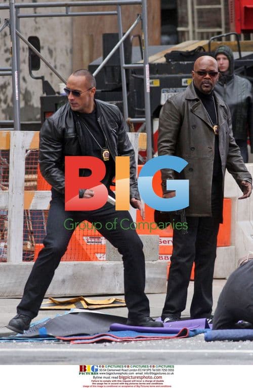 The Rock and Samuel L. Jackson on set