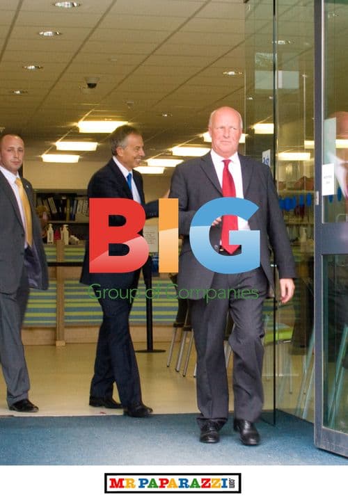 Tony Blair Exiting Building in Harrow