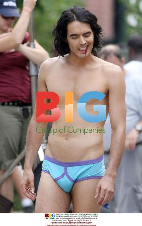 Russell Brand Filming "Arthur" in Underwear
