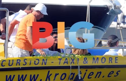 Gabriela Sabatini takes taxi boat in Hvar, Croatia