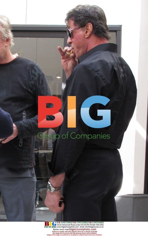 Stallone Chats with Busey and Hairdresser in Beverly Hills