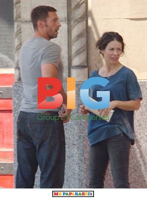 Hugh Jackman and Evangeline Lilly on 'Real Steel' Set