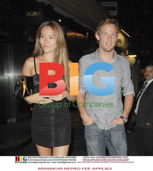 Jenson Button and Jessica Michibata leaving restaurant