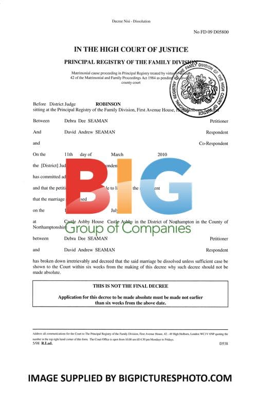 David Seaman's Divorce Papers