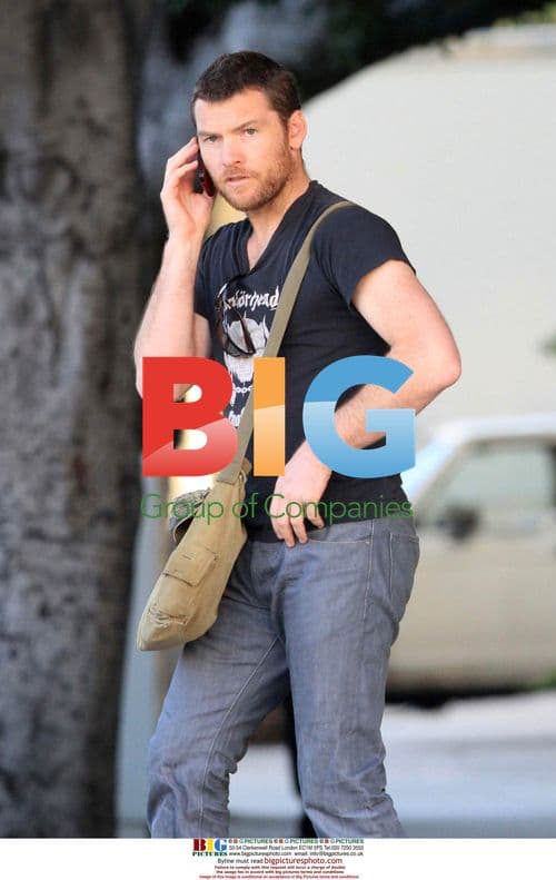 Sam Worthington on Phone in Beverly Hills